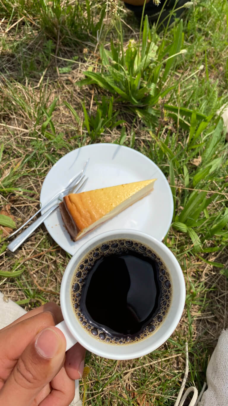 a coffee and wine in the terrace of bremmer gipfelkreuz in bremmer calmont hike