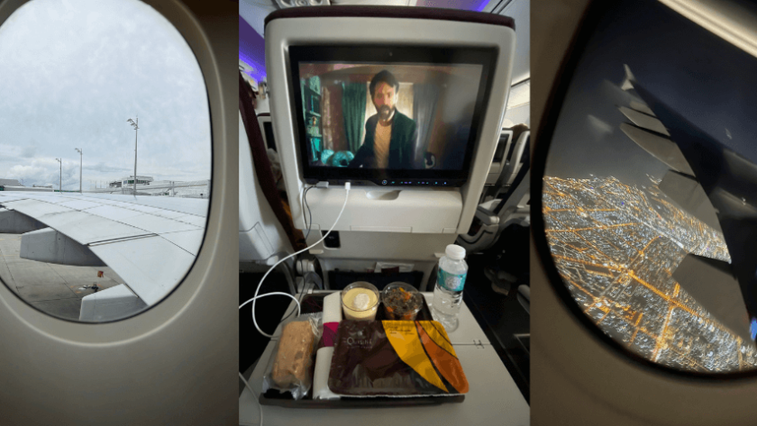 montage of a flight from kathmandu to doha